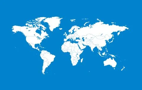 White world map flat on blue background Stock Illustration
