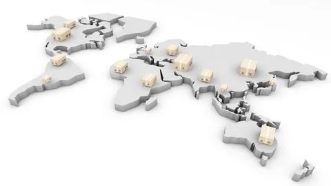 White world map of freight transport destination and cargo destination. ,3d.. Stock Illustration