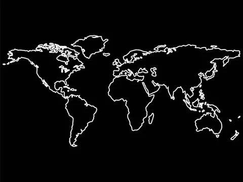 White world map outlines isolated on black white world map outlines isolat... Fotos de archivo