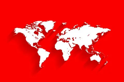 White world map on red background, vector Stock Illustration