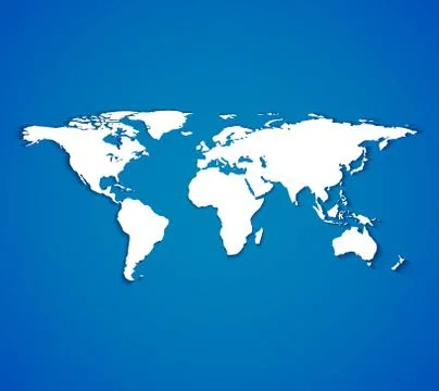 White world map with smooth shadows on blue background Stock Illustration