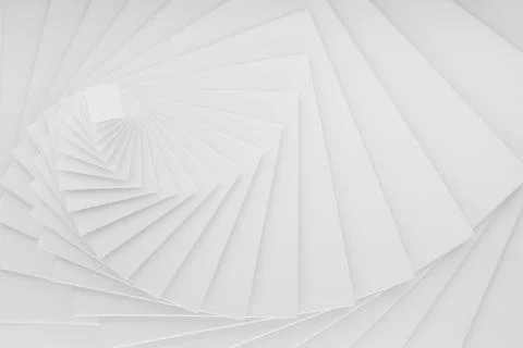 White wortex abstract geometric background, pattern. Clean white panels spira 库存照片