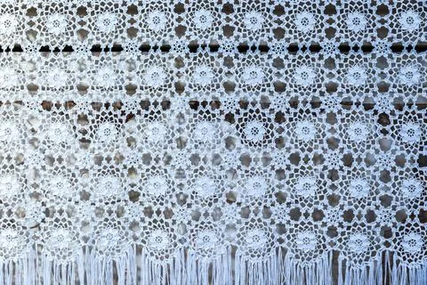 White woven lace patterned tablecloth the vintage white woven lace pattern... Stock Photos