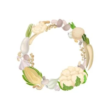 White wreath of plain vegetables. Vector illustration on white background. Stock Illustration