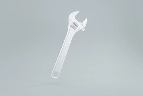 White Wrench on a Gray Studio Background. 3D render. Stock Illustration