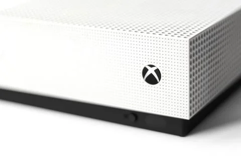 White Xbox One S Console on a white background close up 스톡 사진