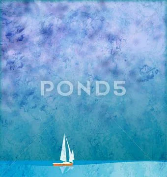 White yacht in blue sea under blue sky grunge background Stock Illustration