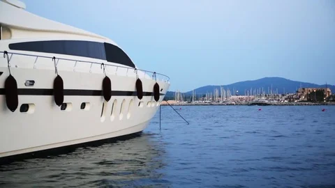 White yacht on the dock Stock Footage 77153929