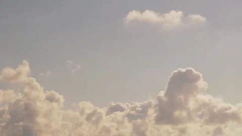 White Yellow Plump Clouds Blue Gray Sky in Sunlight Sun Rays Beam at Sunset, Bea Stock Footage 311577451