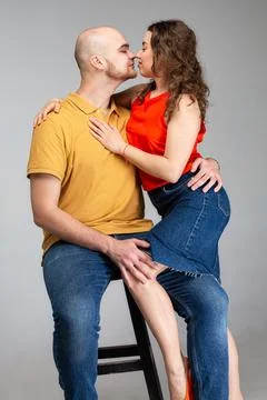 White young man and woman isolated on gray Stock Photos