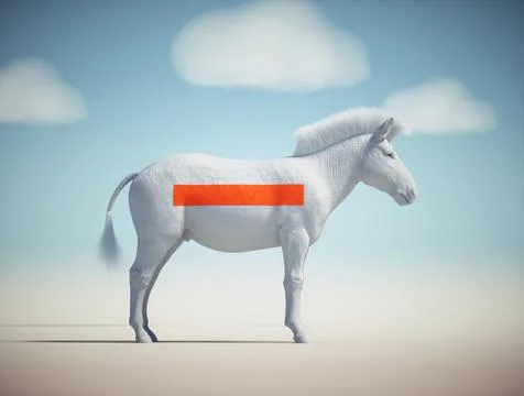 White zebra without texture and a red label. Stock Illustration