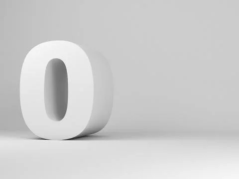 White zero digit installation in an empty studio room, 3d Stock Illustration