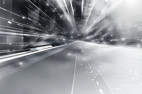 White,blue abstract technology background with a network grid and particles.. Stock Photos