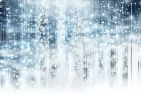 White,blue abstract technology background with a network grid and particles.. Stock Photos