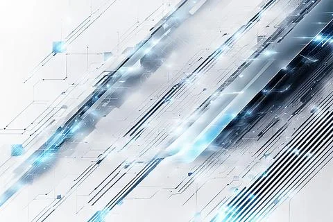 White,blue abstract technology background with a network grid and particles.. Stock Photos