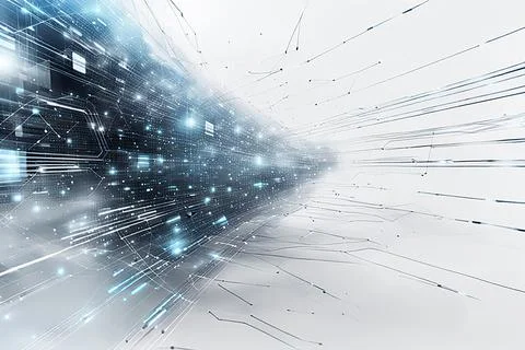 White,blue abstract technology background with a network grid and particles.. Stock Photos