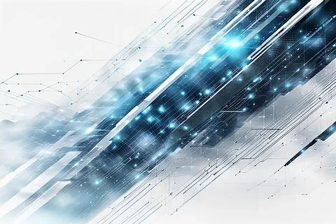 White,blue abstract technology background with a network grid and particles.. Stock Photos