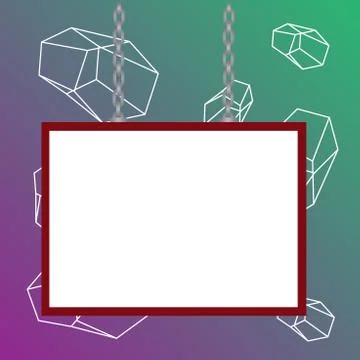 Whiteboard with colored frame attached at two ends on surface by chains. Empty Illustrazione stock