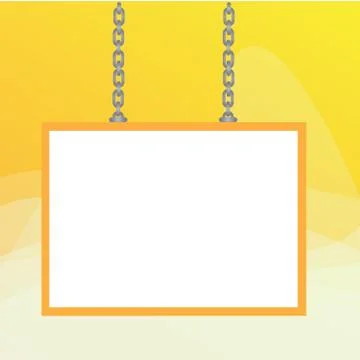 Whiteboard with colored frame attached at two ends on surface by chains. Empty Stock Illustration