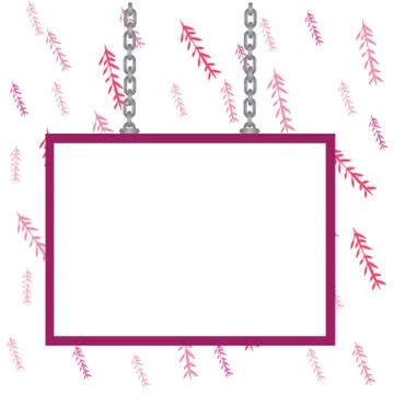 Whiteboard with colored frame attached at two ends on surface by chains. Empty イラスト素材