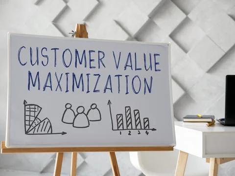 Whiteboard with CVM customer value maximization info. Stock Photos