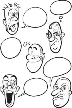 Whiteboard drawing - different emotion faces with speech balloons vector set Illustration