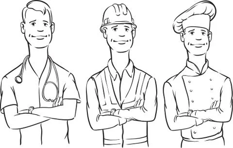 Whiteboard drawing - doctor construction worker and chef Stock Illustration