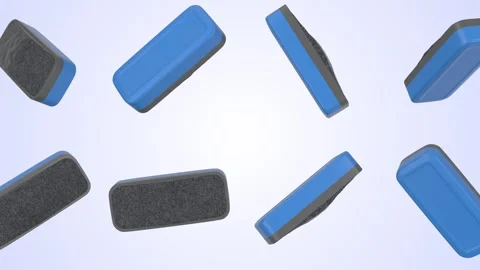 Whiteboard Erasers Falling on a Light Blue Background. Stylized Dry Eraser. 4K Stock Footage 308868420