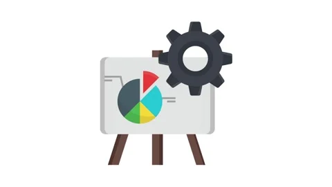 A whiteboard featuring a pie chart and a gear, representing data distributi.. Stock Footage 332389210