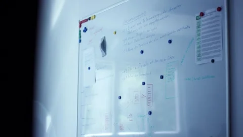 Whiteboard with Handwritten Notes and Sticky Reminders, Office Board, Wide Shot Video stock 341443081