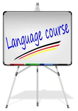 Whiteboard with language course - 3D illustration Stock Illustration