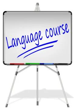 Whiteboard with language course - 3D illustration Illustrazione stock