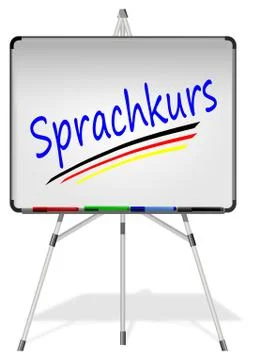 Whiteboard with language course - in german - 3D illustration Illustrazione stock