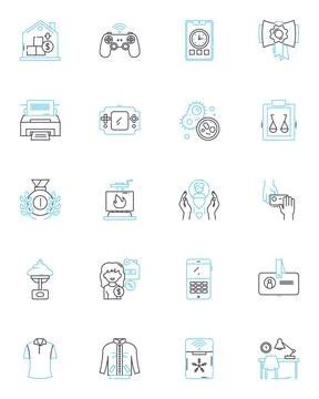 Whiteboard linear icons set. Marker, Eraser, White, Clean, Surface, Presentation Stock Illustration