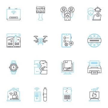 Whiteboard linear icons set. Marker, Eraser, White, Clean, Surface, Presentation Stock Illustration