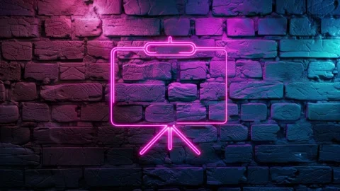 Whiteboard machine Icon neon on brick wall background Stock Footage 276700505