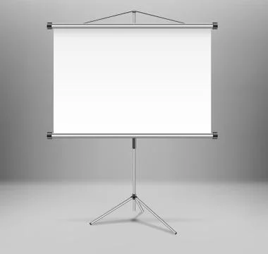 Whiteboard projector presentation screen isolated. White empty screen stand on Stock Illustration