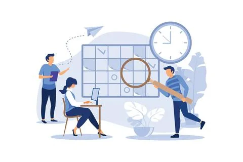 Whiteboard with schedule plans, work planning, daily routine, people filling  Stock Illustration