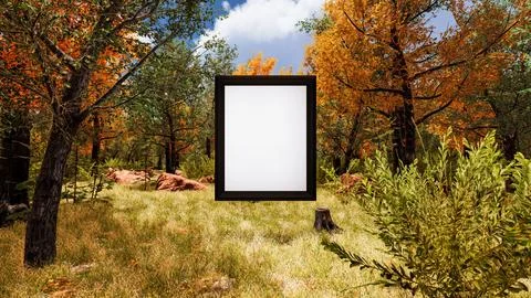 Whiteboard in virtual digital environment with forest background 3d render Stock Illustration