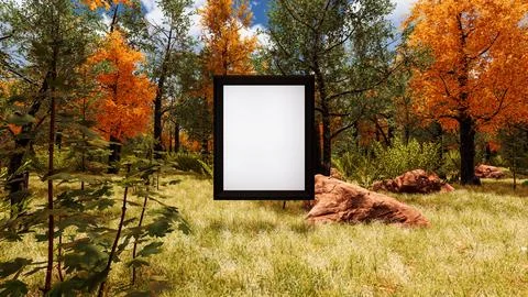 Whiteboard in virtual digital environment with forest background 3d render Stock Illustration