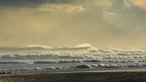 Whitecap Waves under a Stormy Sky - Seascape Background Stock Footage 101691483