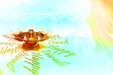 WhiteCyan1LampDiwaliDesignBackground Stock Illustration