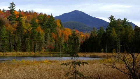 Whiteface Mountain from Little Cherry Patch pond. Video stock 86571580