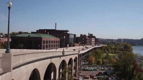 Whitehurst freeway and Washington DC Skyline Stock Footage 84782649