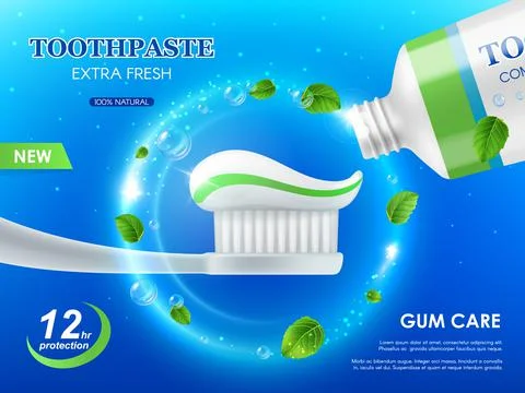 Whitening mint toothpaste and brush, gum care Illustrazione stock
