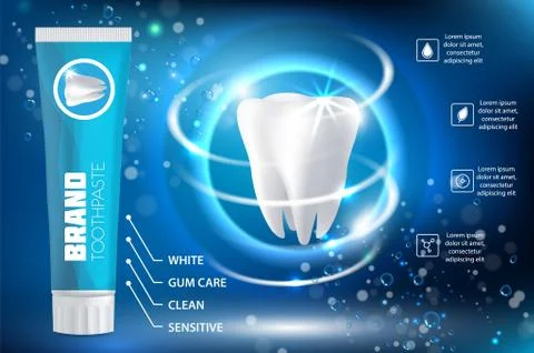 Whitening toothpaste ad vector realistic illustration 스톡 일러스트