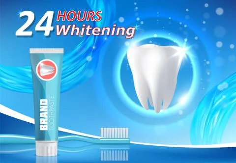 Whitening toothpaste advertising vector poster banner template Stock Illustration