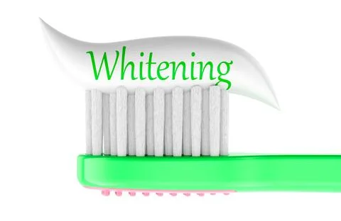 Whitening toothpaste on green toothbrush. 3D rendering Stock Illustration