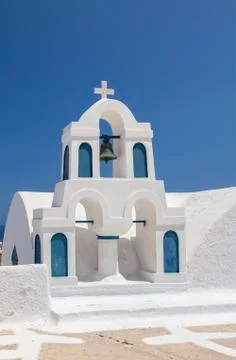 Whitewashed belltower Stockfoto's