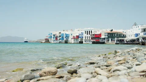 Whitewashed buildings at Little Venice district, Chora, Mykonos, Greece Vidéo 220168969